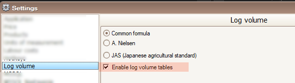Log volume tables
