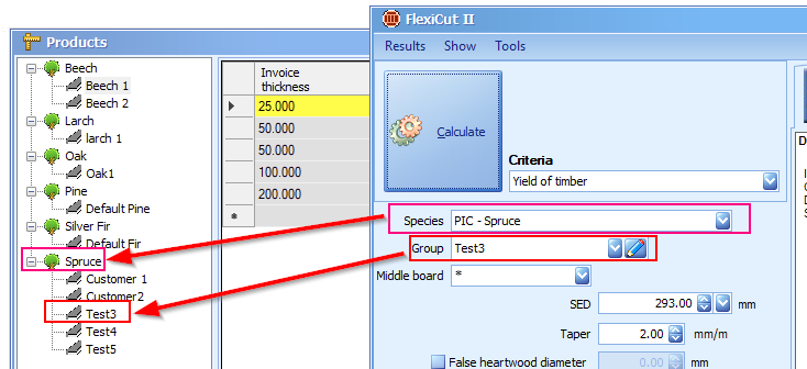 selecting product group in FlexiCut2